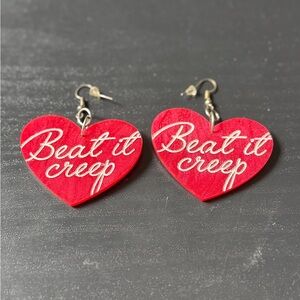 Red 'Beat It Creep' Heart Earrings